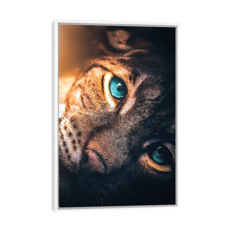 The Aqua Blue Eyed Leopard by Zenja Gammer - Print on Canvas, 66.04 cm H x 45.72 cm W, White Framed