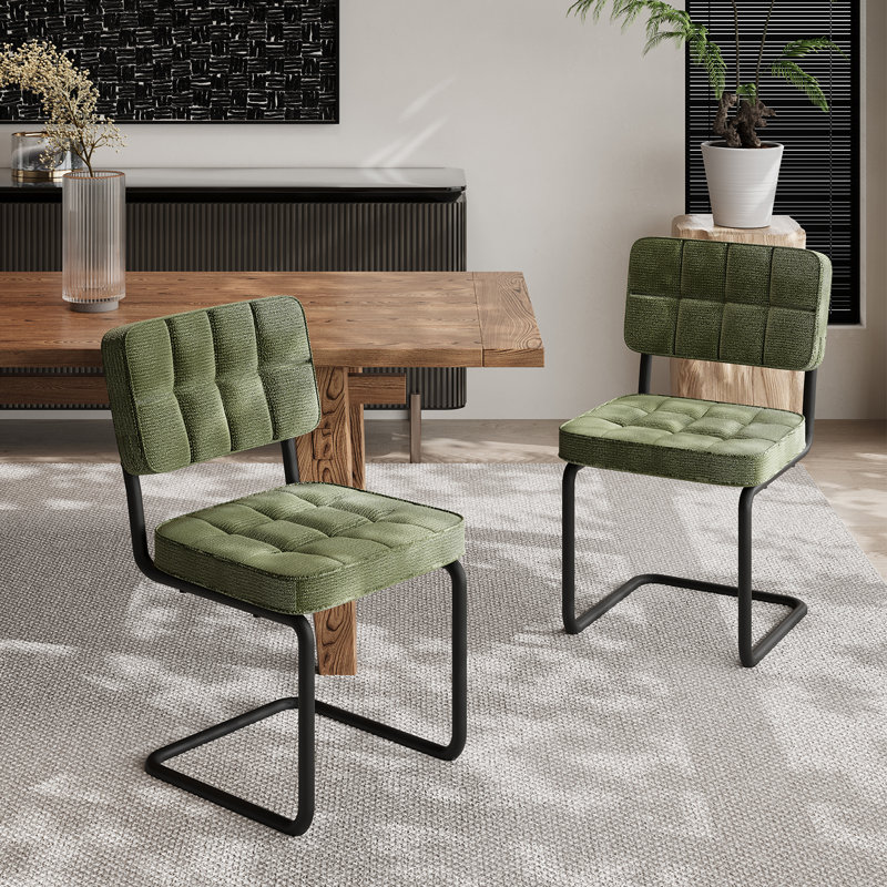 Mid-Century Modern Velvet Upholstered Cantilever Dining Chairs with Armless Design and Metal Frame (Set of 2), Set of 2
