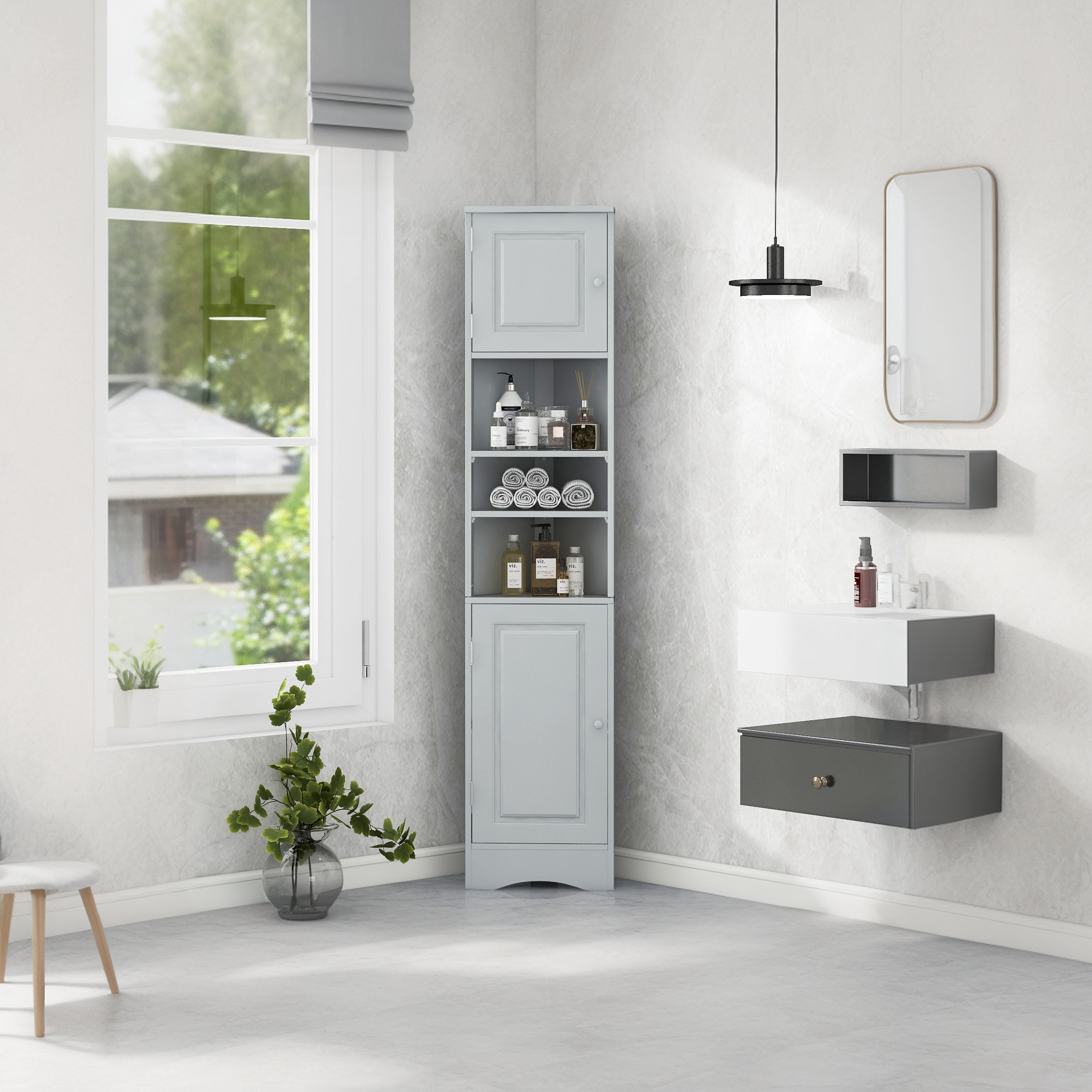 Rebrilliant Multifunctional Corner Cabinet Bathroom Tall Storage ...