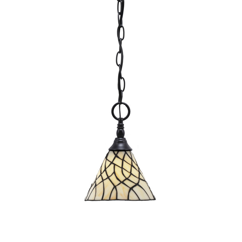Chain Hung Mini Pendant With Glass, Matte Black