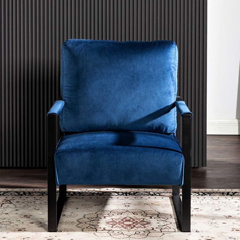 Chaise de chambre à coucher de style Mid-Century moderne, velours bleu avec structure en métal robuste pour le salon, bureau à domicile