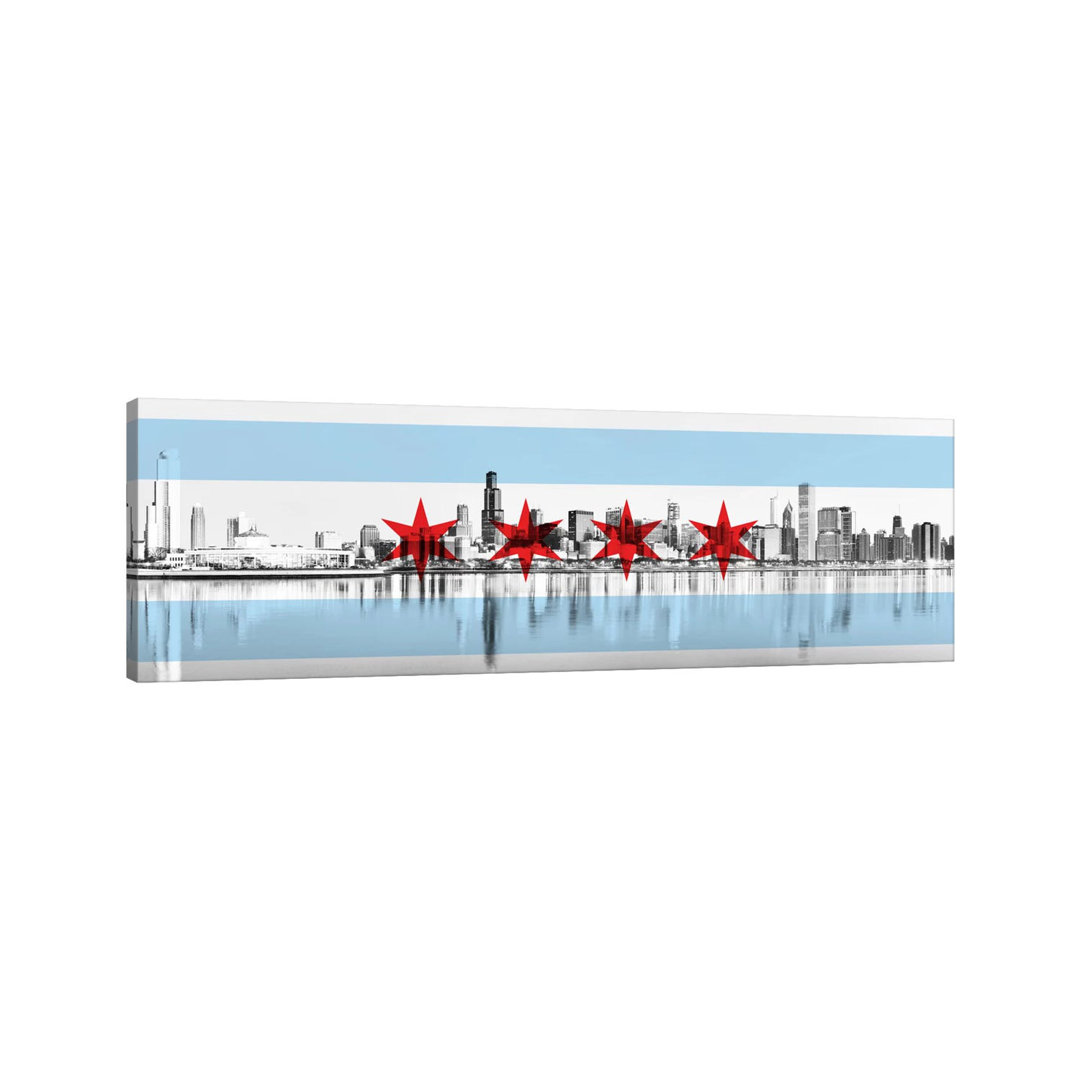 Chicago City Flag (Downtown Skyline) Panoramic - Wrapped Canvas Panoramic Print