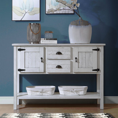 Console 48 po en bois massif avec 2 tiroirs, armoires et tablette inférieure, armoire de rangement pour salle à manger de style rétro