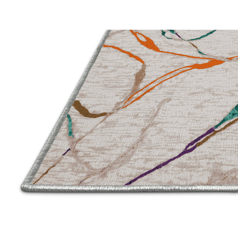 Machine Washable Beige Area Rug, Runner 2' x 5'