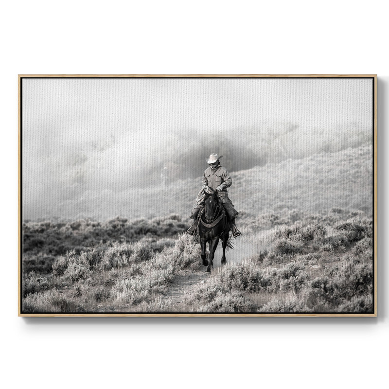 Cowboy, reproduction d'art sur toile, H 25 po x l 37 po x P 2 po, Bois naturel