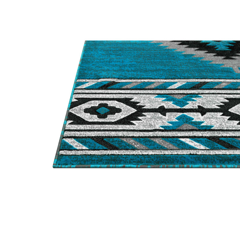 Turquoise And Multi Rugs For Cabin Tribal Medallion Carpet For Livingroom, Runner 2' x 7'2"