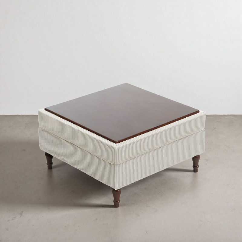 31.98cm Wide Tufted Rectangle Solid Colour Ottoman with Storage, Beige