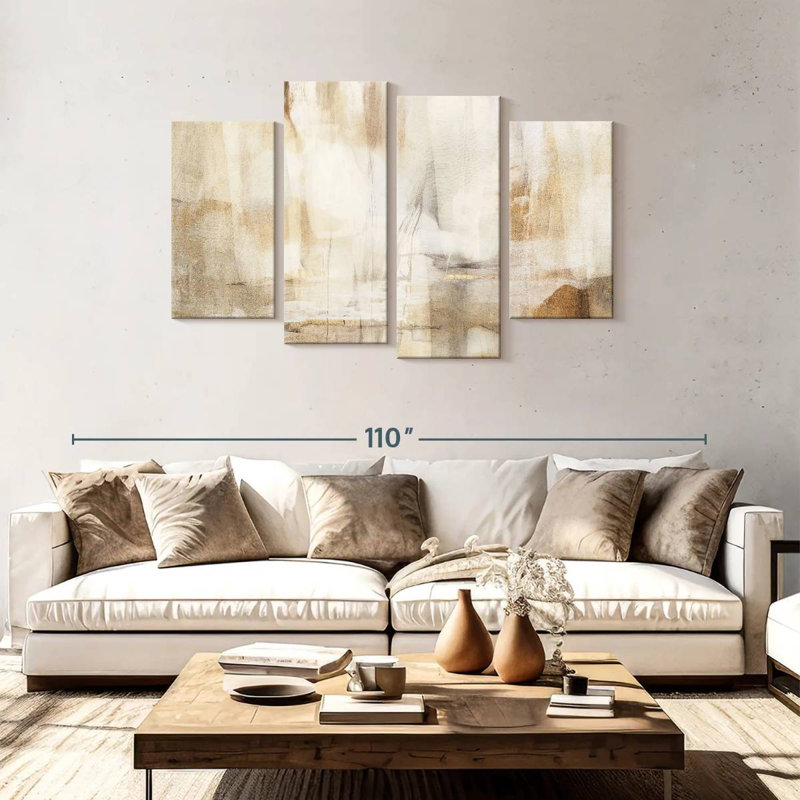 Avery neutre beige abstrait Polyptych, H 48 po x l 75 po