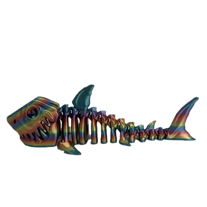 3D Printed Headed Shark Skeleton Figurine, Multi, 3.25" H x 1.25" W x 10" D