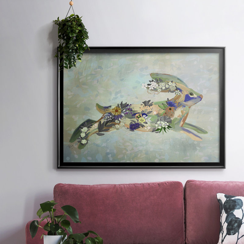 «Fantastic Florals Hare», reproduction d'art sur toile encadrée, H 26 po x l 38 po x P 1,5 po, Noir