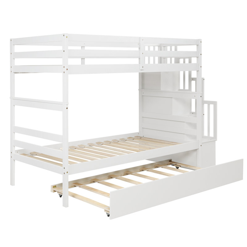 Daft Kids Twin Over Twin Bunk Bed with Trundle, White