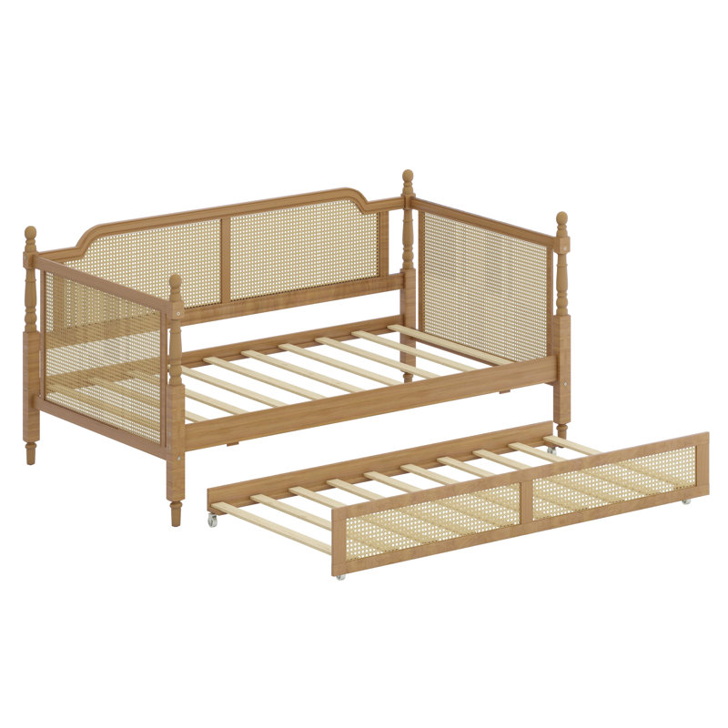 Lit de jour de style traditionnel avec lit gigogne, idéal pour les espaces compacts et les chambres d'amis, Walnut