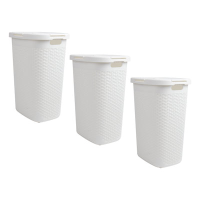  Panier à linge mince 40 L, panier à linge, couvercle, design en osier, plastique, ensemble de 3