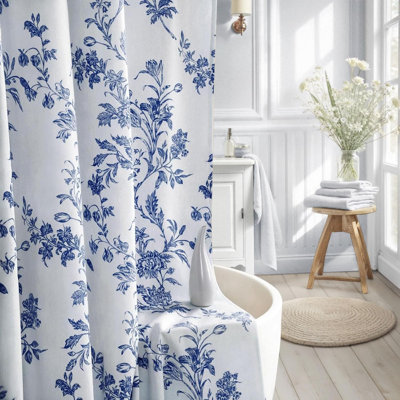 Rideau de douche à motif floral bleu, rideaux de douche Cottagecore en coton rétro pour salle de bain, l 72 po x L 72 po