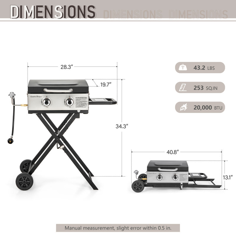 Foldable Cart-style 2-burner Gas Griddle