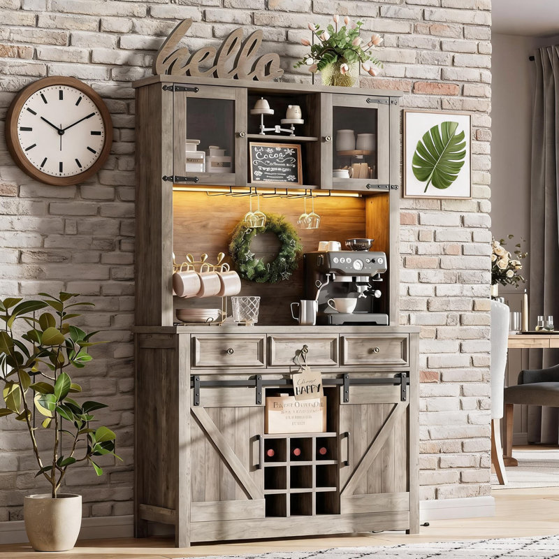 Bar à café 72 po Modern Farmhouse, H 71,65 po x l 41,54 po x P 15,75 po, Gray