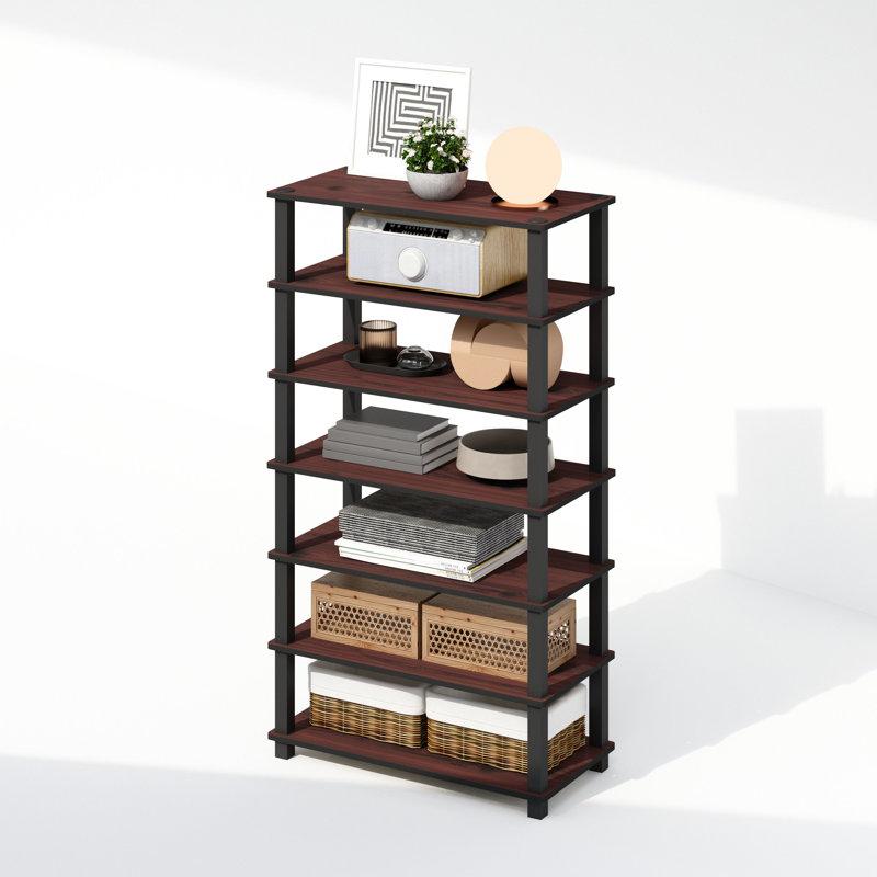 Ebern Designs Lynde 4-Tier Multipurpose Standing Shelves, Black, Set of 2, Dark Cherry/Black
