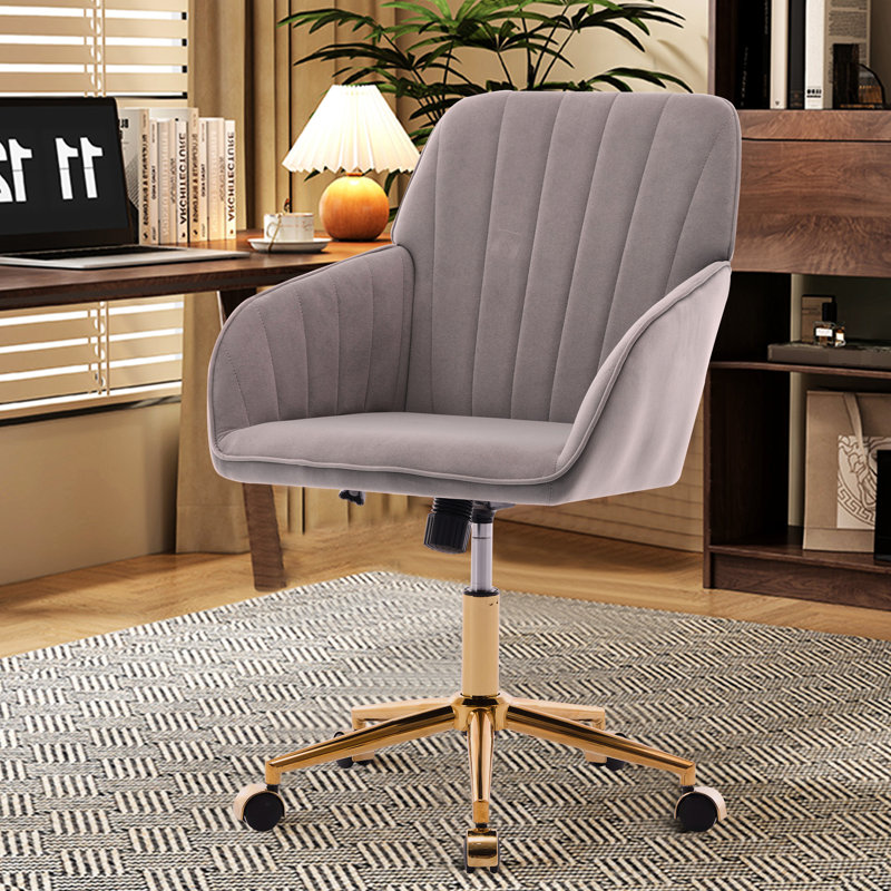 Fauteuil de bureau gris en velours ergonomique avec finition fine et ergonomique réglable pour un confort optimal