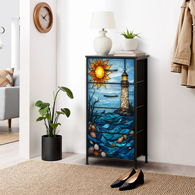 Dresser for Bedroom Dresser for Closet Lighthouse by Sea Bright Sun Ocean Waves Dressers & Chests of Drawers Fabric Closet Organizers and Storage with by Latitude Run