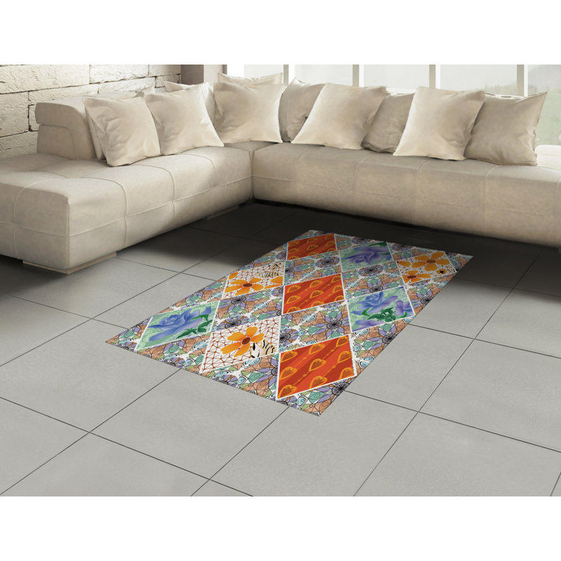 Floral High Density Long Fiber Poly Threads Decorative Area Rug Carpet, Rectangle 4' x 5'8"