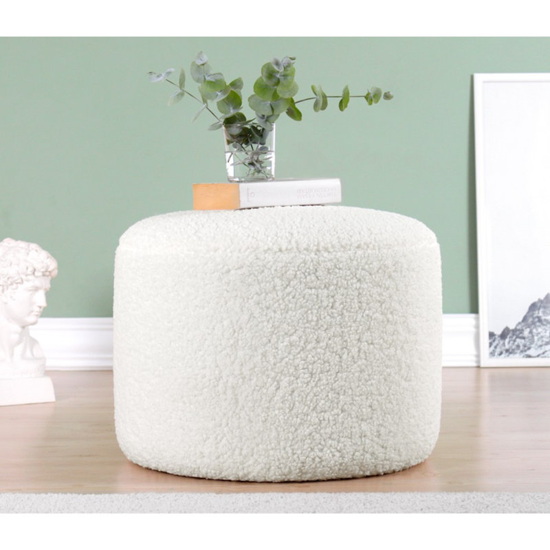 Luxurious White Faux Fur Pouffe, 15.4 x 21.3 inches | 100% Faux Fur with 3.9-inch Thick 35 DNS Orthopedic Sponge | Modern Scandinavian Design, PVC Coated Hidden Legs for Stability, Perfect for Home Decor