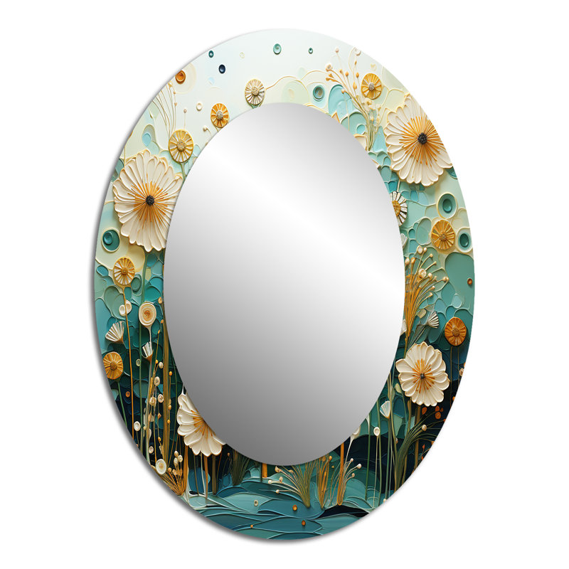 Green Blue Tranquil Oasis III - Botanicals Decorative Wall Mirror, Green Mirror, Printed Metal Art, 40" x 30", Oval