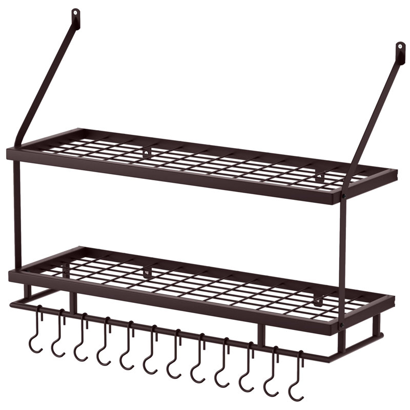 Support mural pour casseroles en bronze huilé de 76 cm (30 pouces), capacité de 45 kg (100 lb), 12 crochets