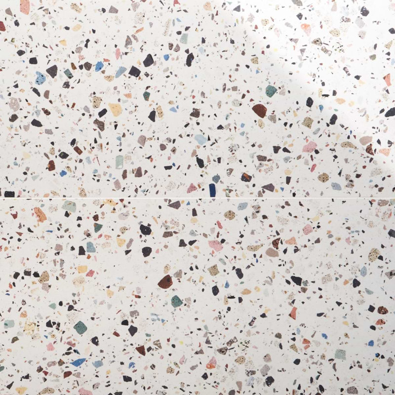 Bejeweled 24x48 Terrazzo Look Polished Porcelain Tile, White Multicolor