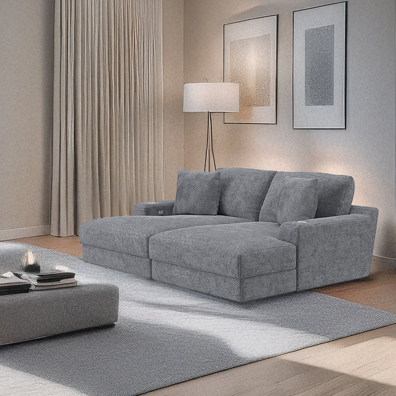  Canapé modulaire rembourré Choni, Mélange de polyester gris