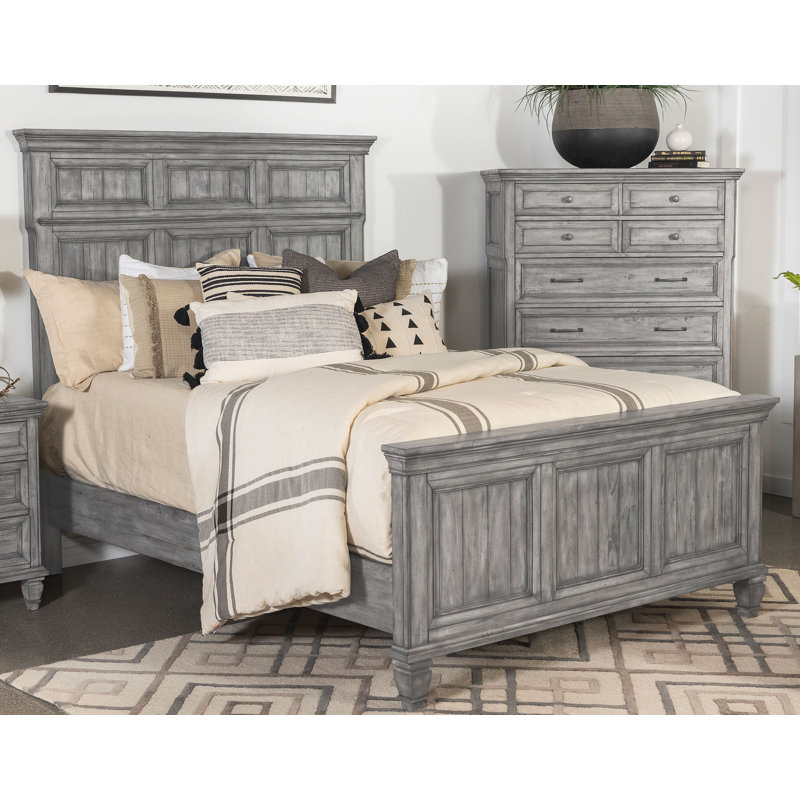 Nerina Panel Bed in Weathered Burnished, California King, Grey