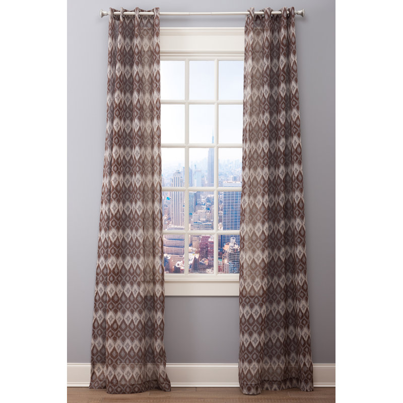 Ikat Linen Drapery Sheer, Brown, 50" W x 96" L