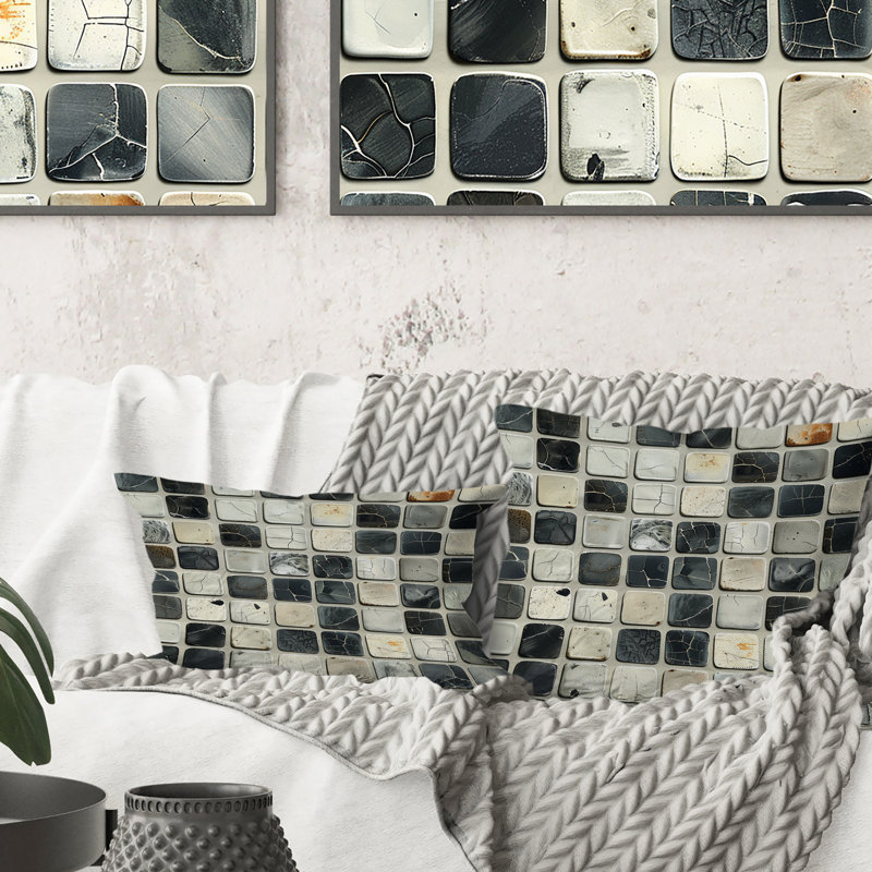 Coussin décoratif gris Mid-Century Mosaic Tiles III - Mid-Century, H 16 po x l 16 po
