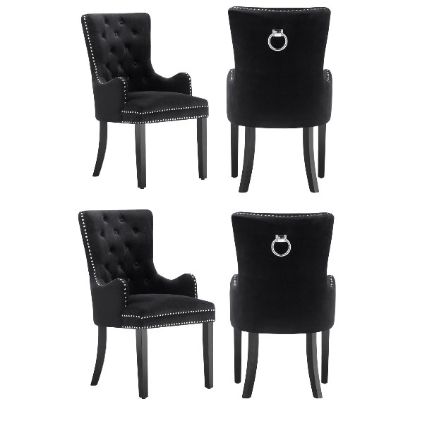 Jersey Velvet Dining Chair - Ergonomic Scoop Knockerback and Solid Wood Legs - Button back Armchair for Dining Room Living Room Restaurants