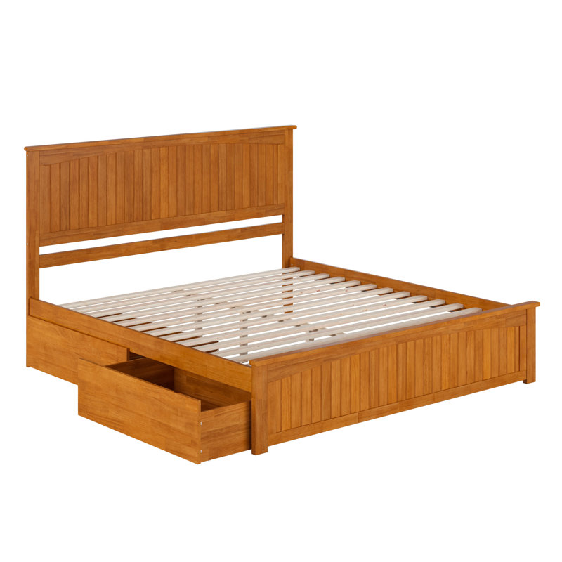 Lit plateforme en bois massif Kindig Cottage avec pied de lit et tiroirs de rangement assortis, Très grand, Caramel clair
