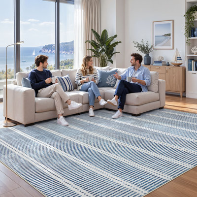 Tapis minces lavables minces de 3 pi x 5 pi / 7 pi x 7 pi, tapis de cuisine moderne antidérapant pour petite chambre à coucher, tapis d'intérieur rayé moelleux, certifié Oeko-Tex