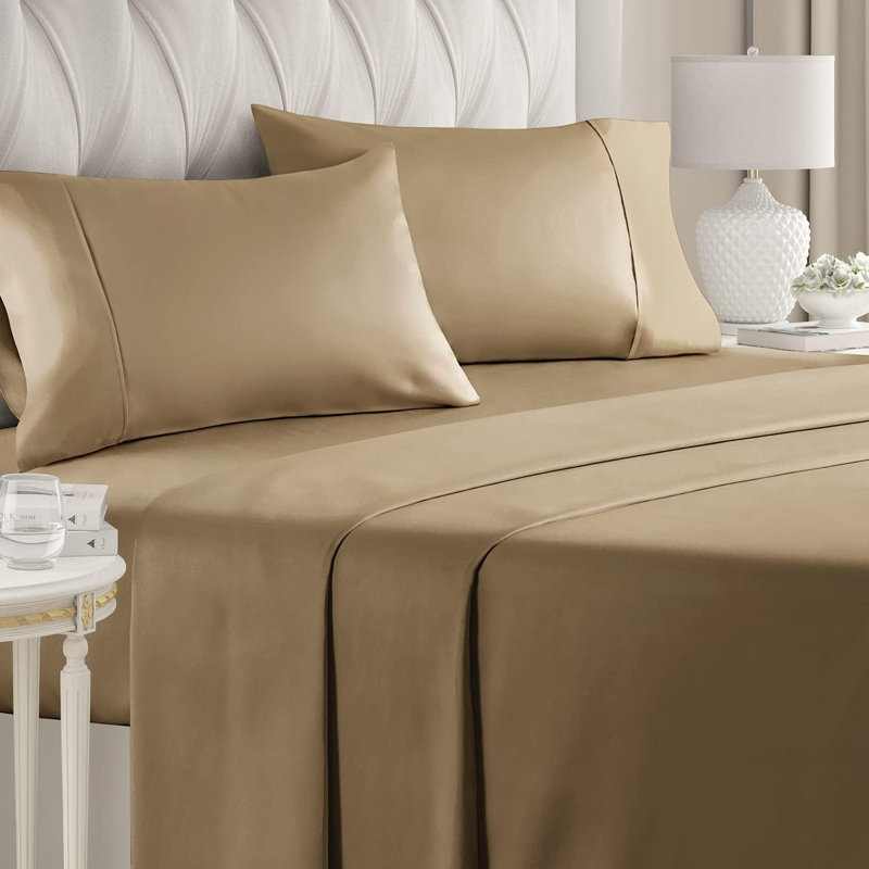 Ensemble de draps 100% coton, literie de luxe à densité de tissage 400 fils, draps doux et respirants, ensemble de 4 pièces