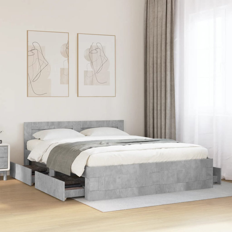 Krimhilde Storage Bed, 69cm H x 203cm W x 163cm D, Concrete Grey