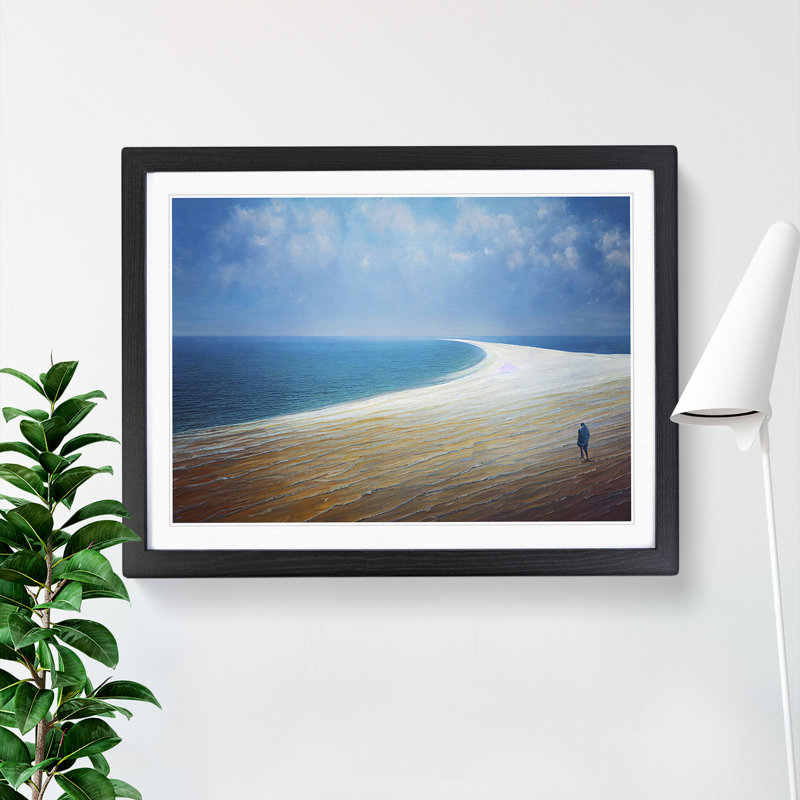 XH1022-486X Alone On The Beach - Single Picture Frame Painting, Black, 25cm H x 34cm W x 2cm D