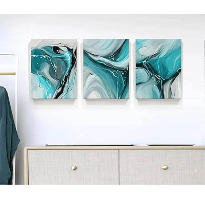 Canvas Painting Abstract Wall Art Teal Wall Art Living Room Canvas Wall Art Bedroom Wall Art Bathroom Wall Art Abstract Watercolor Home Decor Kitchen