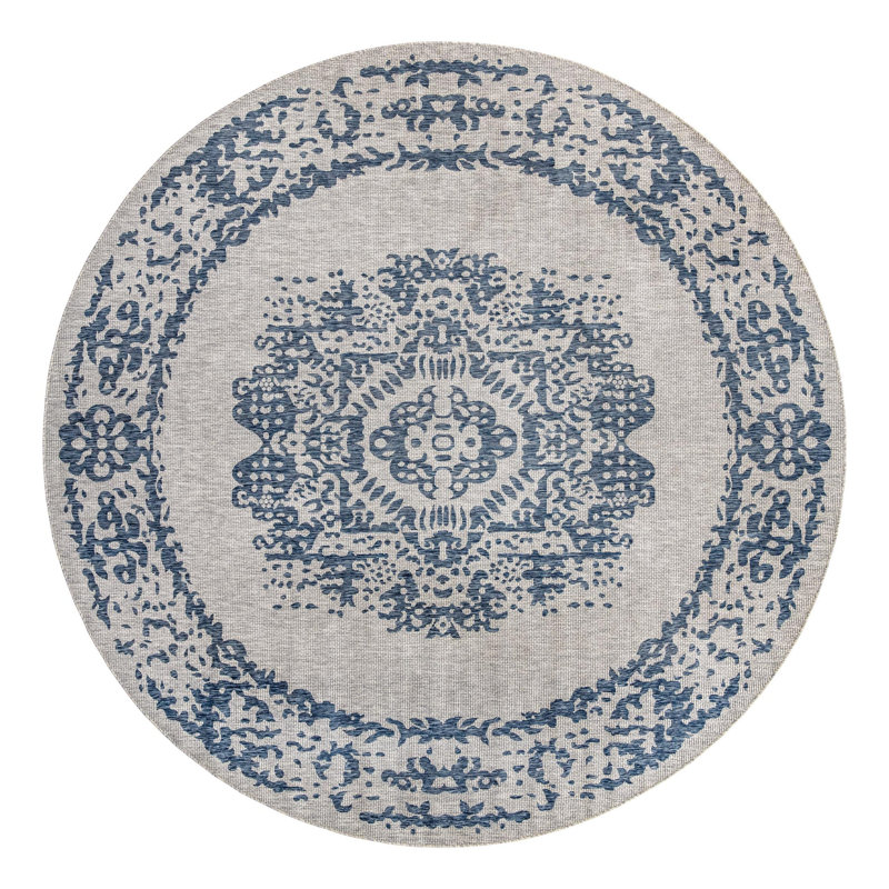 Cowell Oriental Blue/Gray Area Rug, Round 13'1"