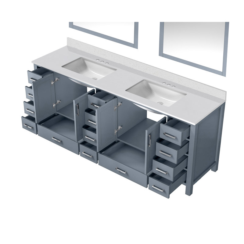 Jacques 84 in. W x 22 in. D Double Bath Vanity, and 34 in. Mirrors, Dark Gray, White Quartz