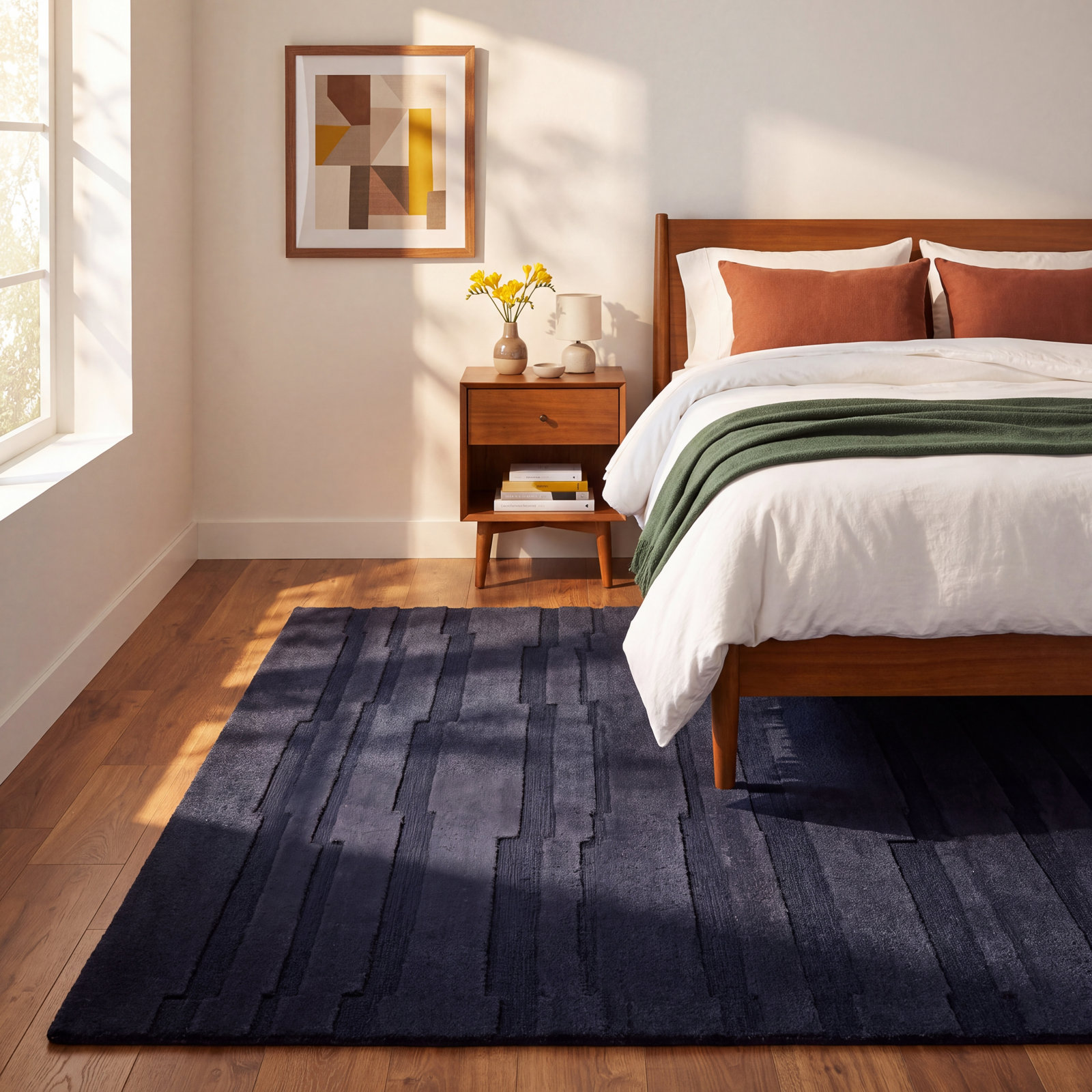 Fairborn Black Hand-Tufted Wool Rug, Rectangle 4' x 6'