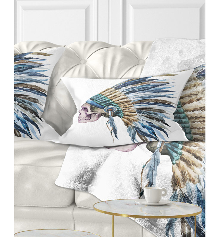  Coussin lombaire abstrait avec un chapeau et un crâne amérindien