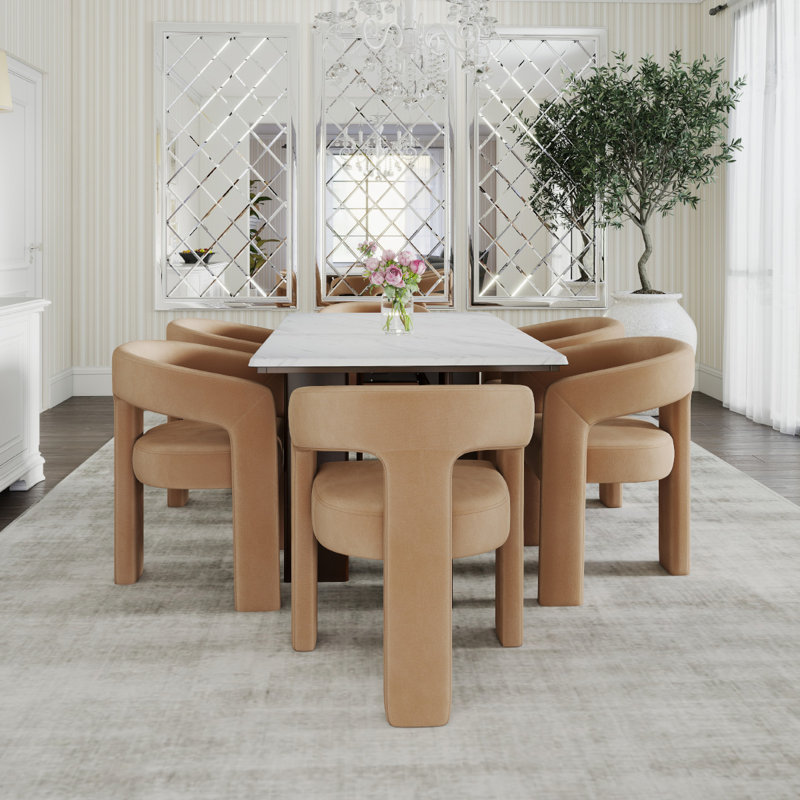 Ensemble de salle à manger moderne, 7 pièces : table, 6 chaises, Kaki