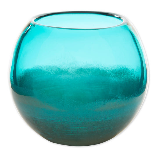 SMALL AQUA FISH BOWL VASE, 7.76" H x 7.76" W x 7.28" D