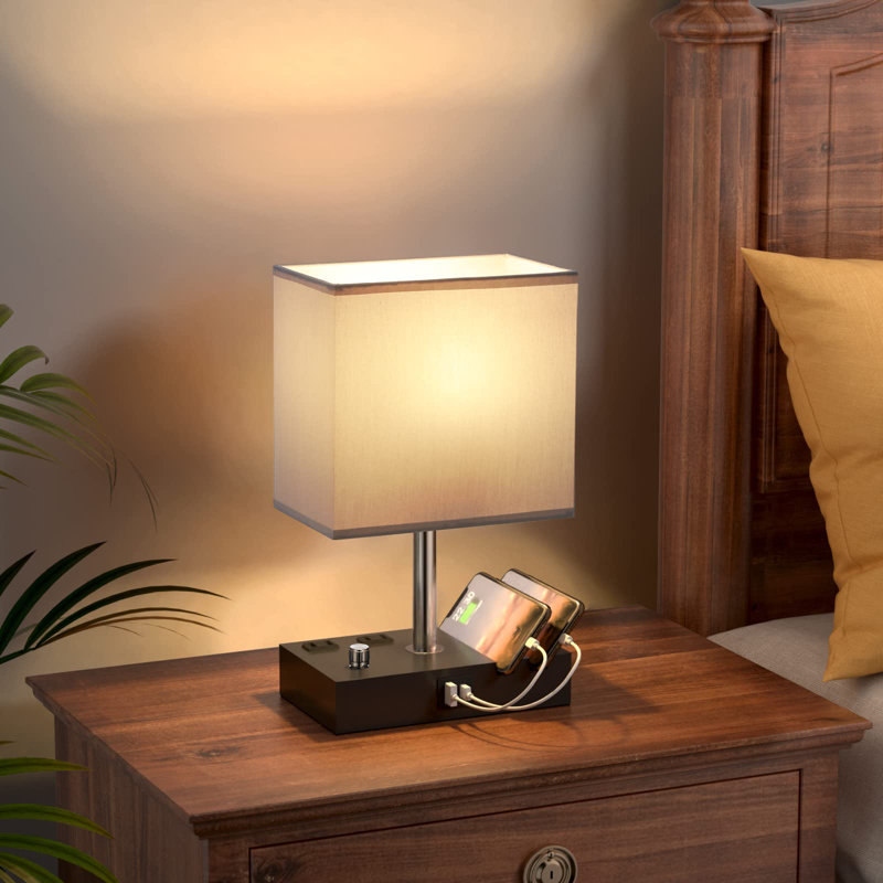 USB Table Lamp, Black, 13.39" H x 4.69" W x 4.69" D