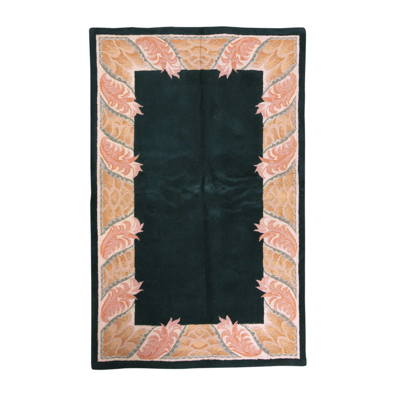 Tapis vert et ivoire noué à la main de haute qualité