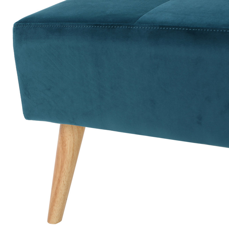 Avec un look moderne Mid-Century, velours bleu sarcelle, pieds en bouleau massif, texture, esthétique et plateau en velours 30,5 x 30,5 x 17 po