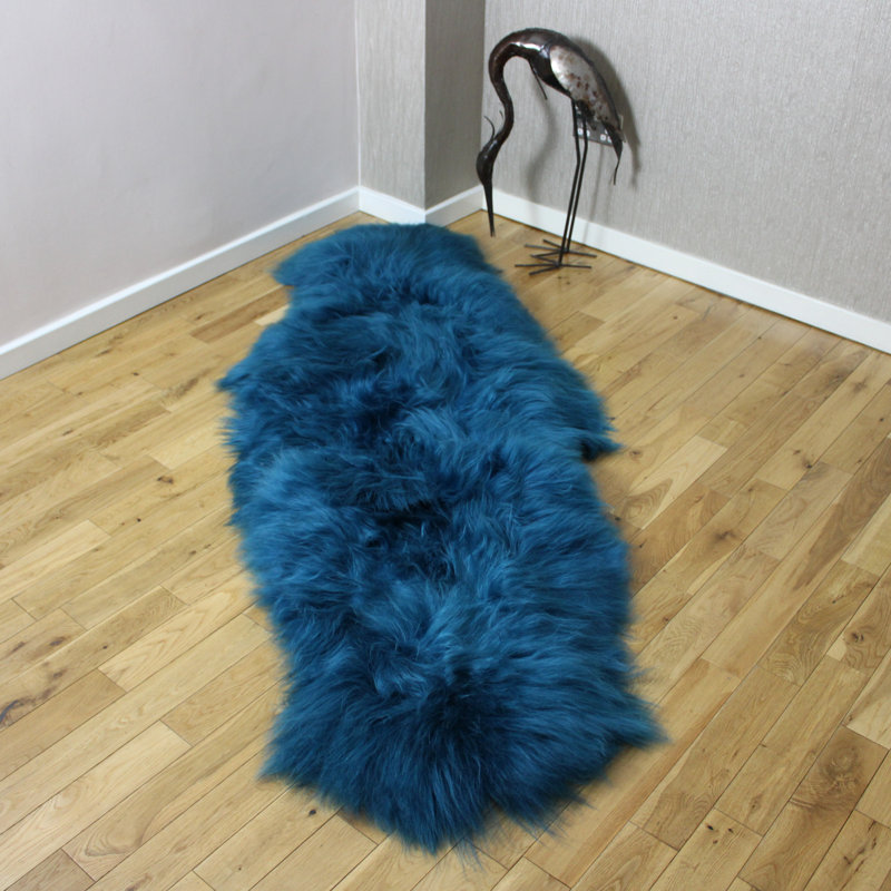 Icelandic Sheepskin Rug Double Teal Blue