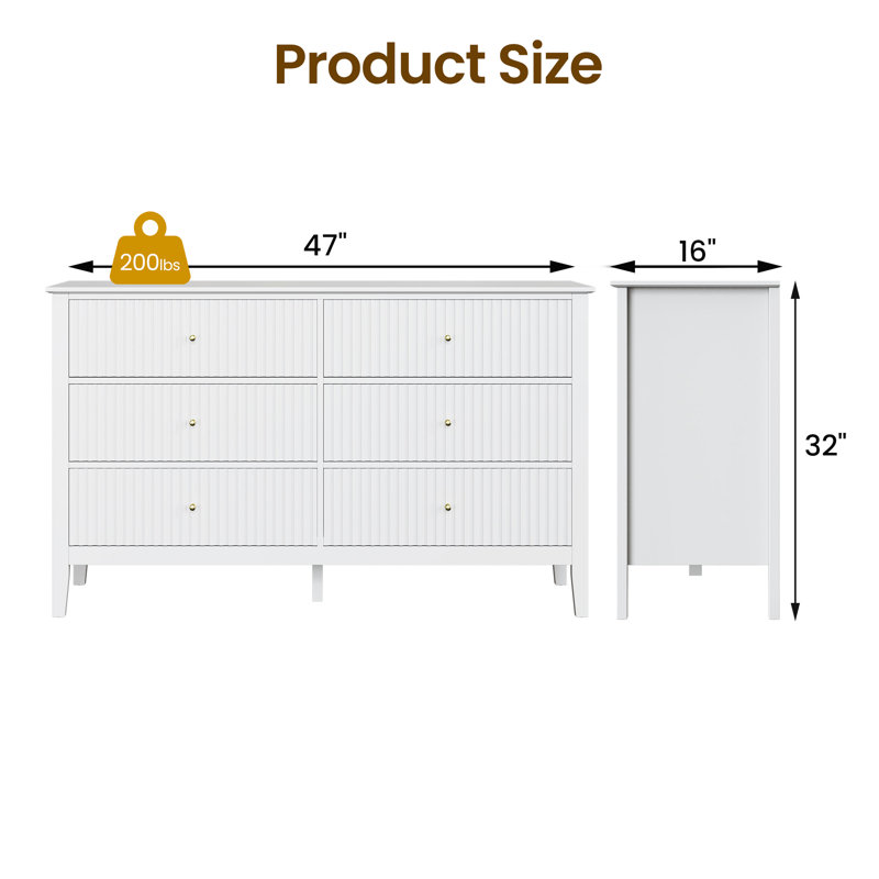 Amberrae 119.38cm W 6 - Drawer Chest of Drawers, White